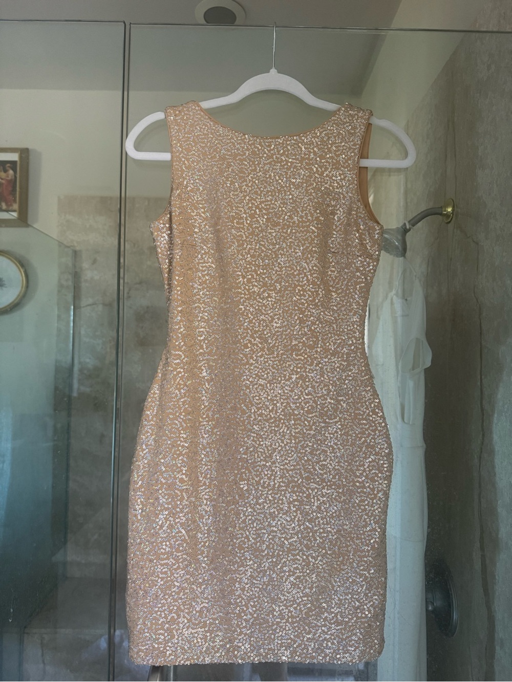 VENUS Blush Sequin Midi Sheath Dress